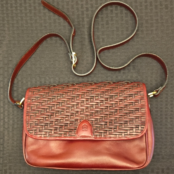 Aigner Handbags - Aigner Burgundy  Woven Leather Crossbody Bag